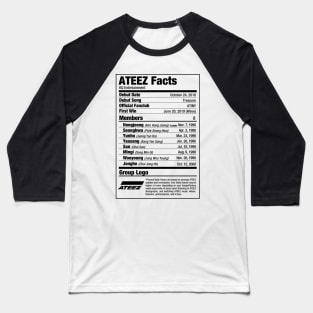 ATEEZ Kpop Nutritional Facts Baseball T-Shirt